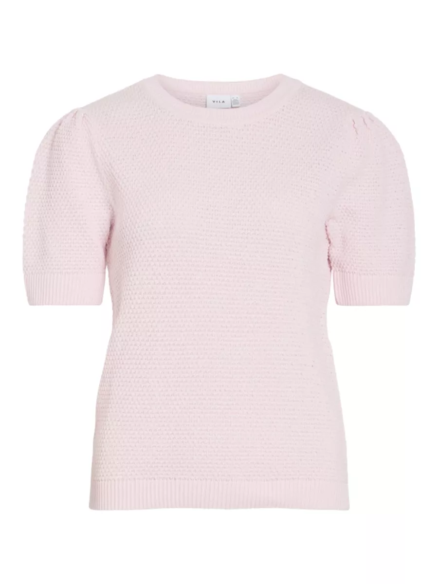 VILA-VIDALO O-NECK S/S KNIT TOP - NOOS-14084421-Cherry Blossom-LICHT ROSE
