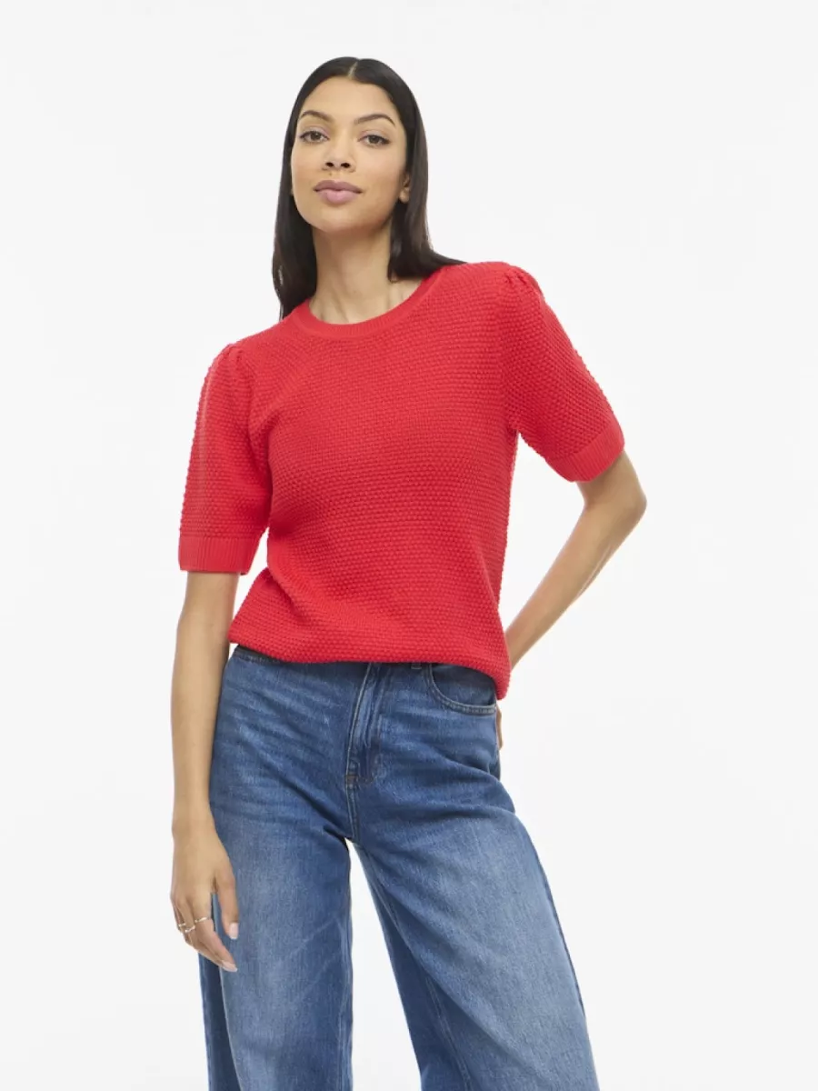 vila-vidalo-o-neck-s-s-knit-top-noos-14084421-hibiscus-rood-1 VILA-VIDALO O-NECK S/S KNIT TOP - NOOS-14084421-Hibiscus-ROOD