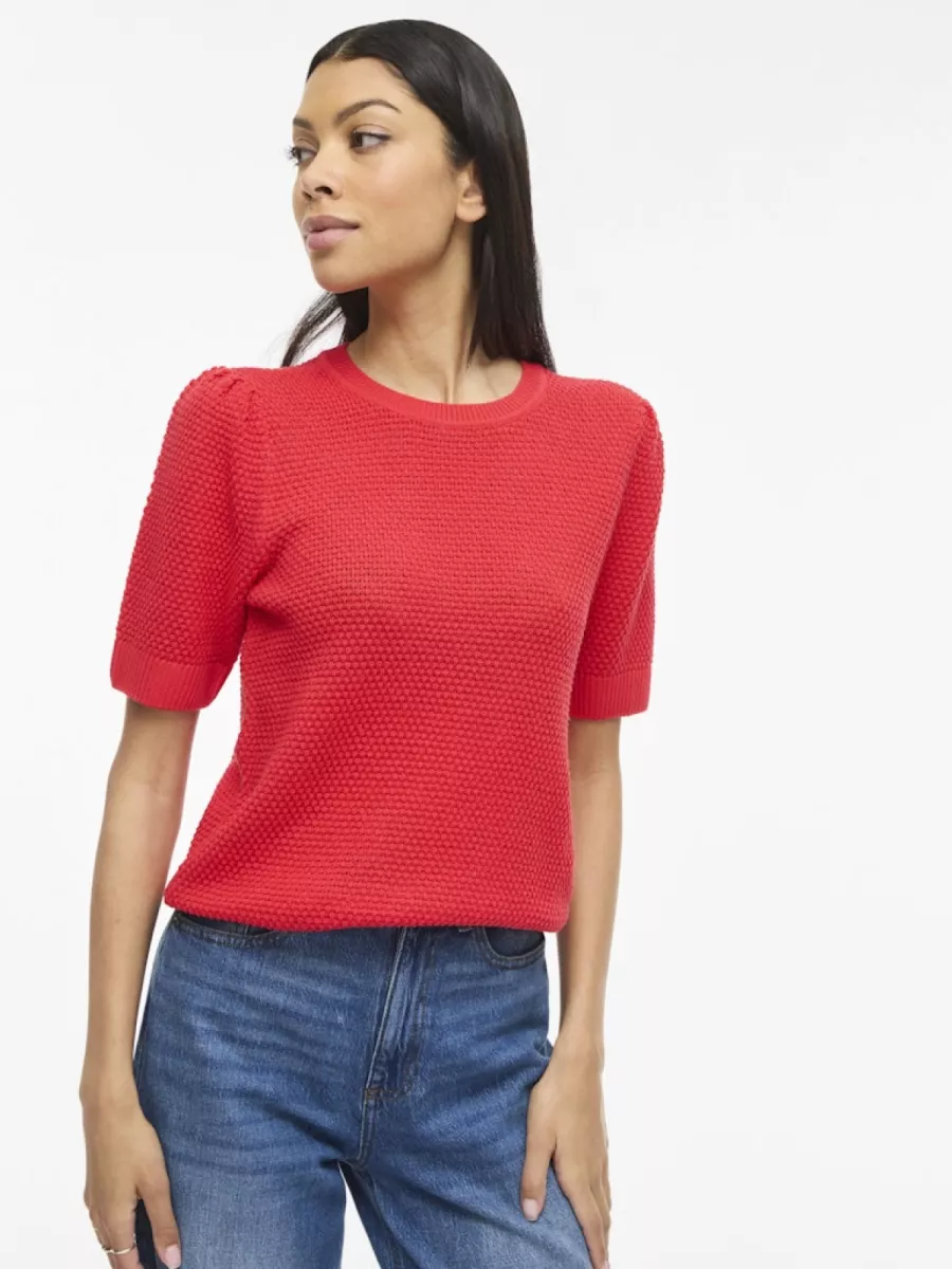 vila-vidalo-o-neck-s-s-knit-top-noos-14084421-hibiscus-rood-3 VILA-VIDALO O-NECK S/S KNIT TOP - NOOS-14084421-Hibiscus-ROOD