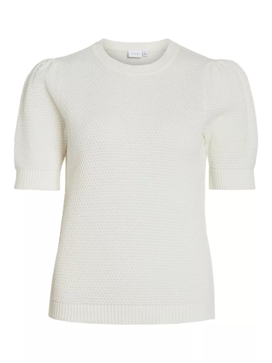 VILA-VIDALO O-NECK S/S KNIT TOP/SU - NOO-14084421-White Alyssum-WIT