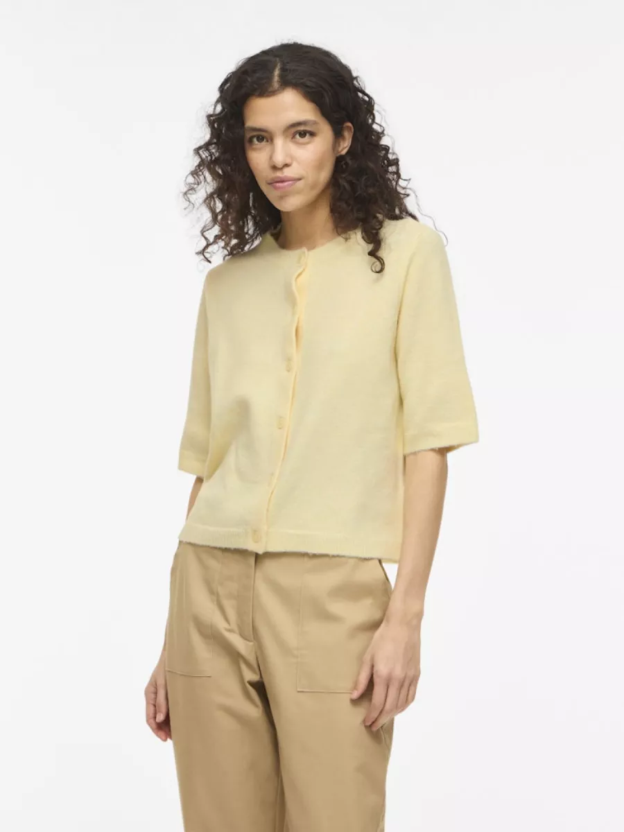VILA-VILIGA 2/4 O-NECK KNIT CARDIGAN - N-14113226-Pastel Yellow-GEEL