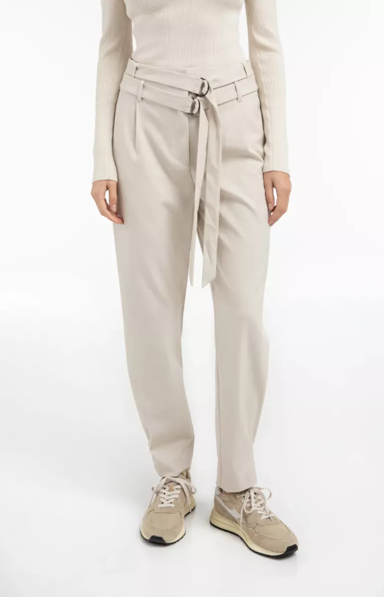 YAYA-Broek met dubbele riem; Polyester/Viscose/Elastane; 99044-01-301242-602-99044-BEIGE