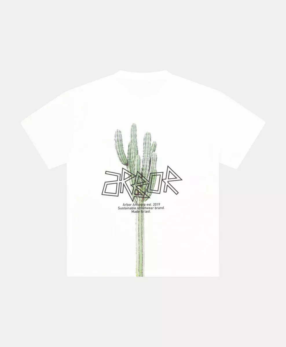Arbor antwerp--Pixle cactus t-shirt-White-WIT