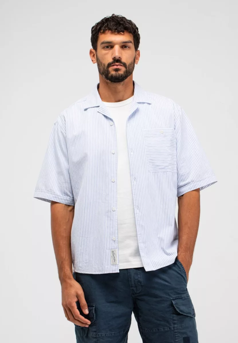 BUTCHER OF BLUE-Anthony resort stripe shirt ss-M2614013-823 Horizon blue-BLAUW