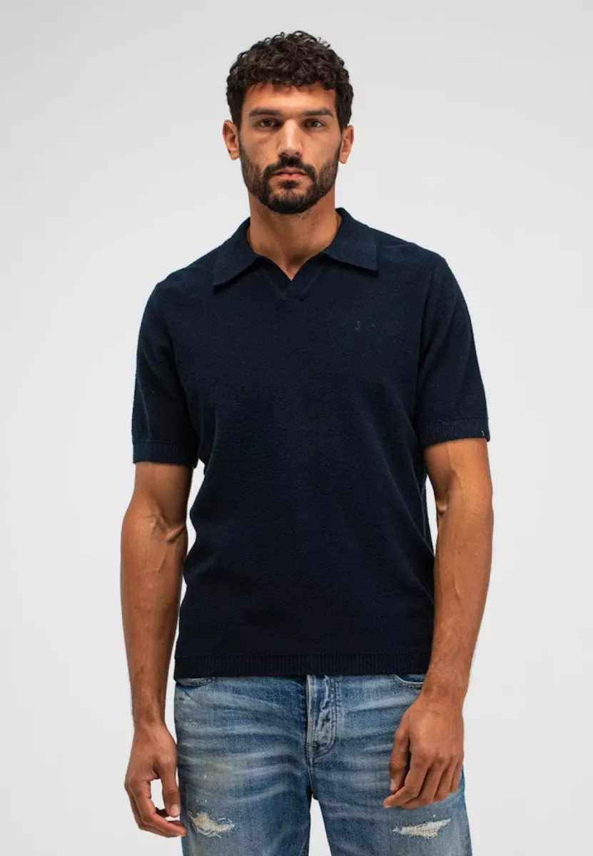 BUTCHER OF BLUE-Boucle knit polo-M2616003-890 Alaska blue-BLAUW