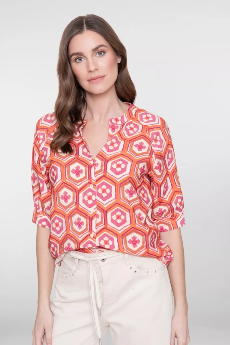 GEISHA-Blouse-63245-20-718 ecru/orange/cassis-ECRU