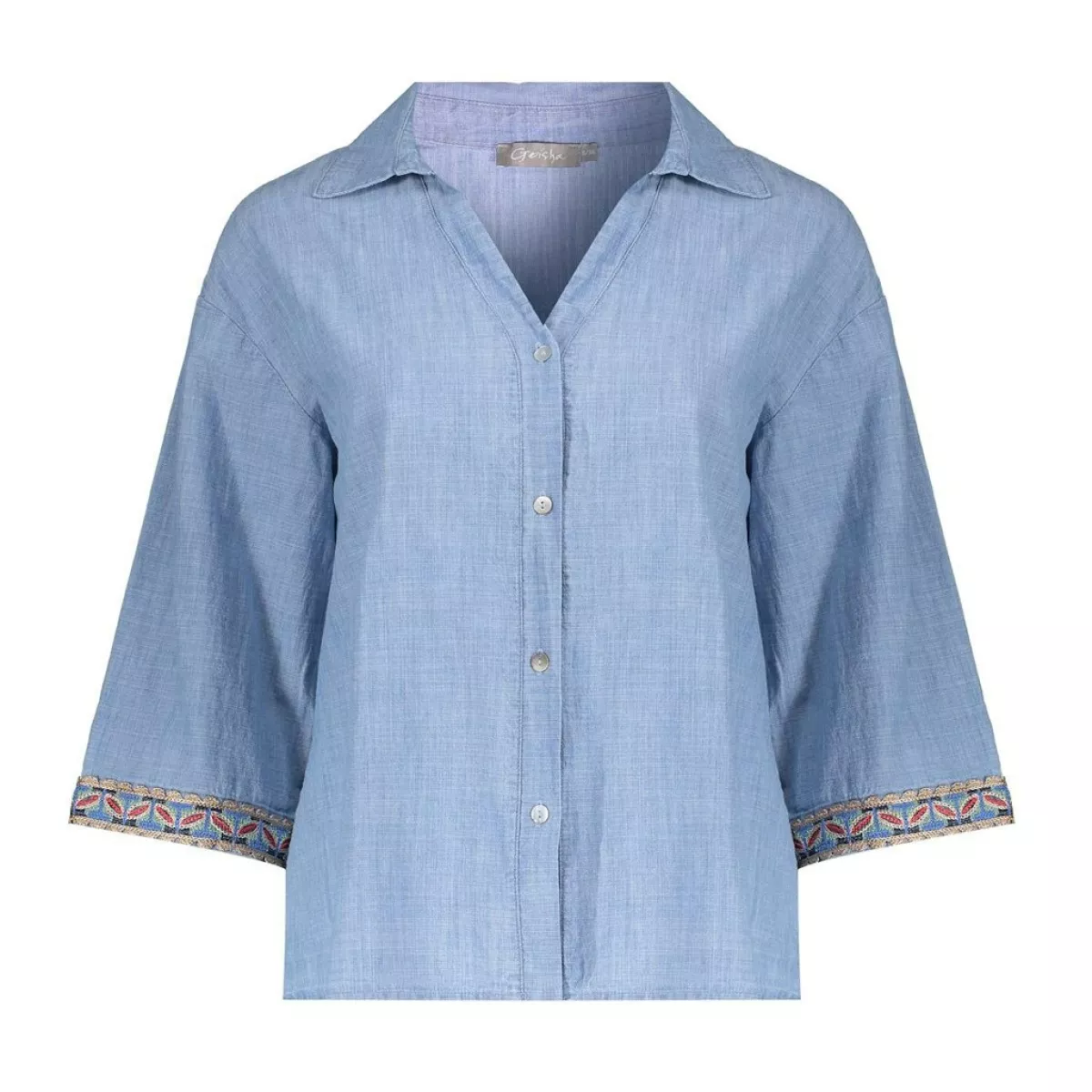 GEISHA-Blouse chambray with tape-63161-70-635 Jeansblue-DENIM