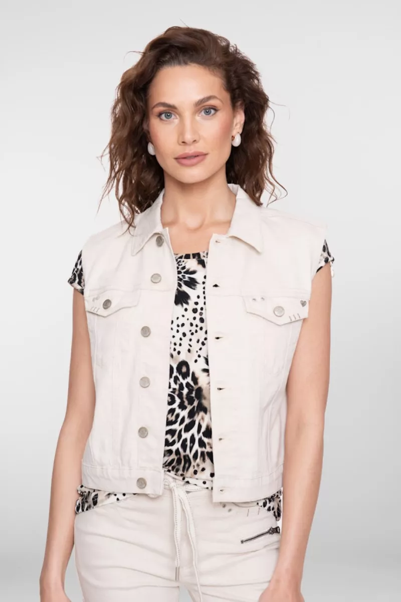GEISHA-Jeansjacket sleeveless linen mix-65009-10-718 Ecru raw linnen mix-ECRU
