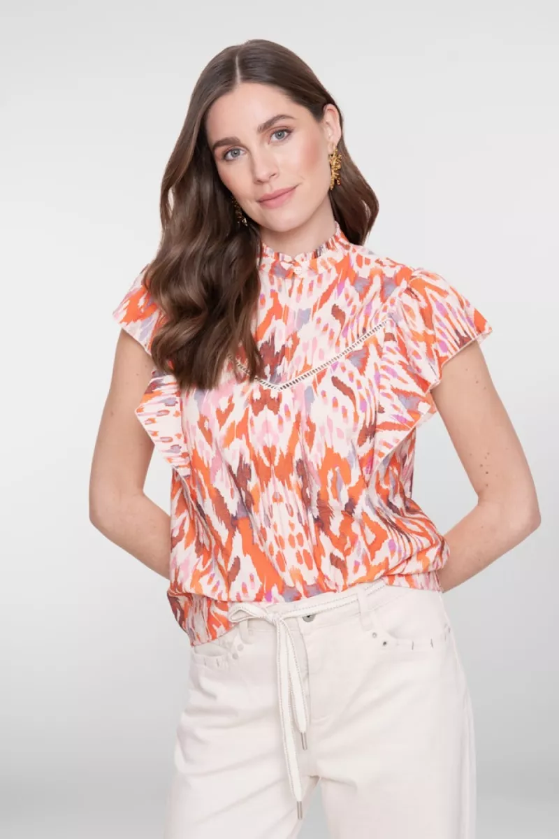 GEISHA-Top-63260-20-718 Ecru/mandarine red/lila-ECRU