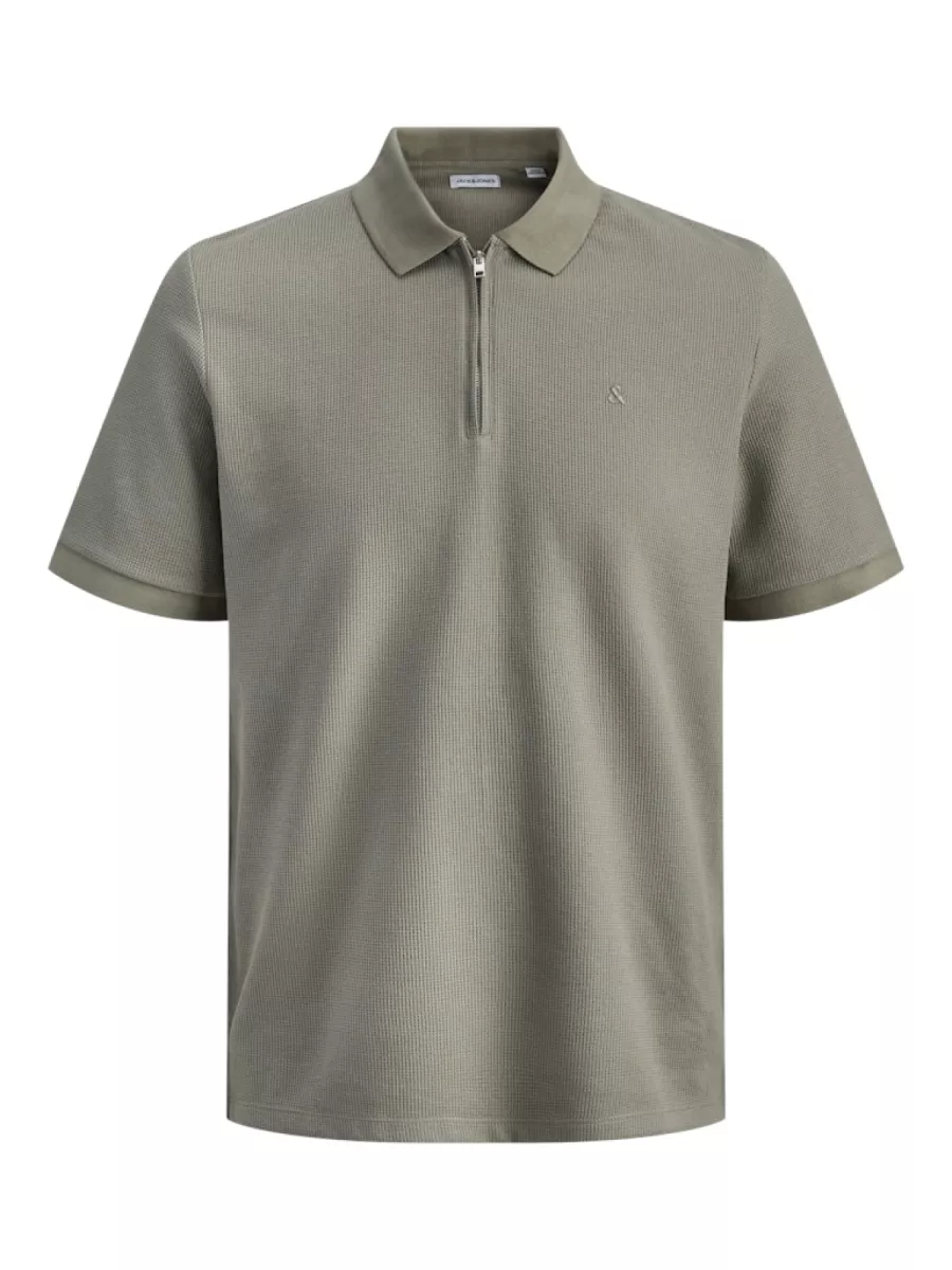 JACK & JONES-JJEAUSTIN ZIP POLO SS NOOS-12279177-Vetiver-GROEN
