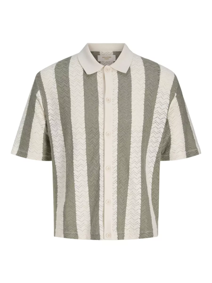 JACK & JONES-JORTYLER KNIT SS POLO SN-12272863-Sea salt stripes sea grass-ZEE GROEN