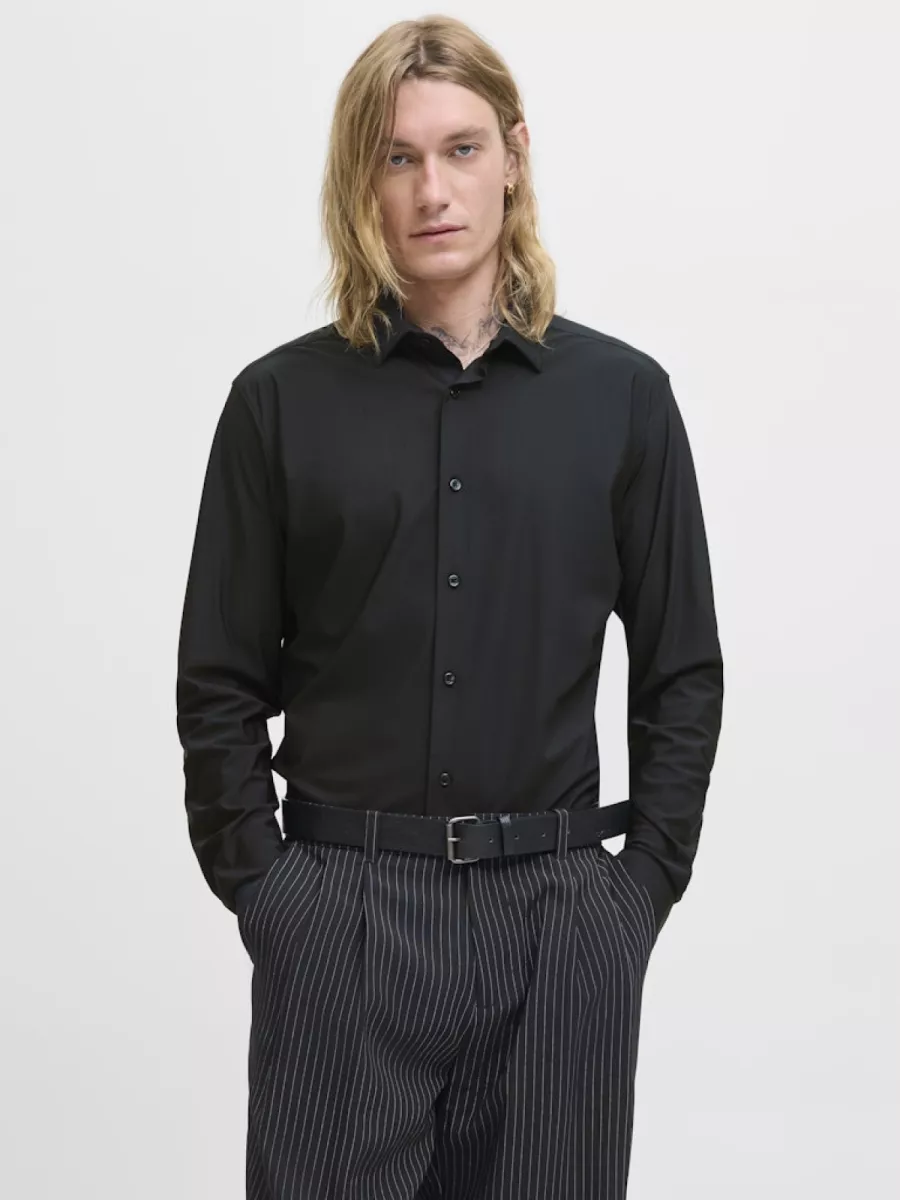 JACK & JONES-JPRBLAACTIVE STRETCH LS SHIRT SN-12282199-Black-ZWART