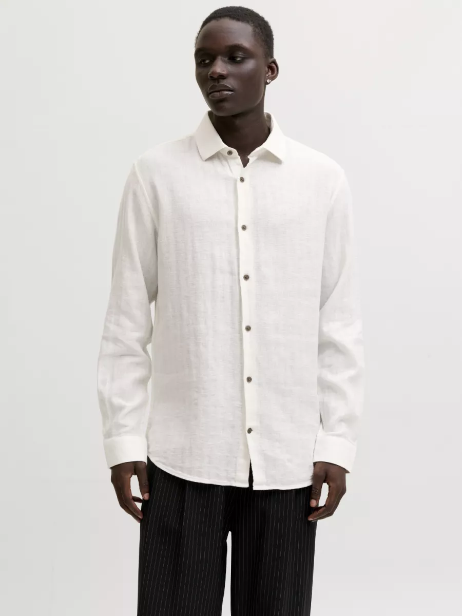 JACK & JONES-JPRBLAPARKER LINEN BLEND L/S SHIRT-12292161-Cloud dancer-CREME