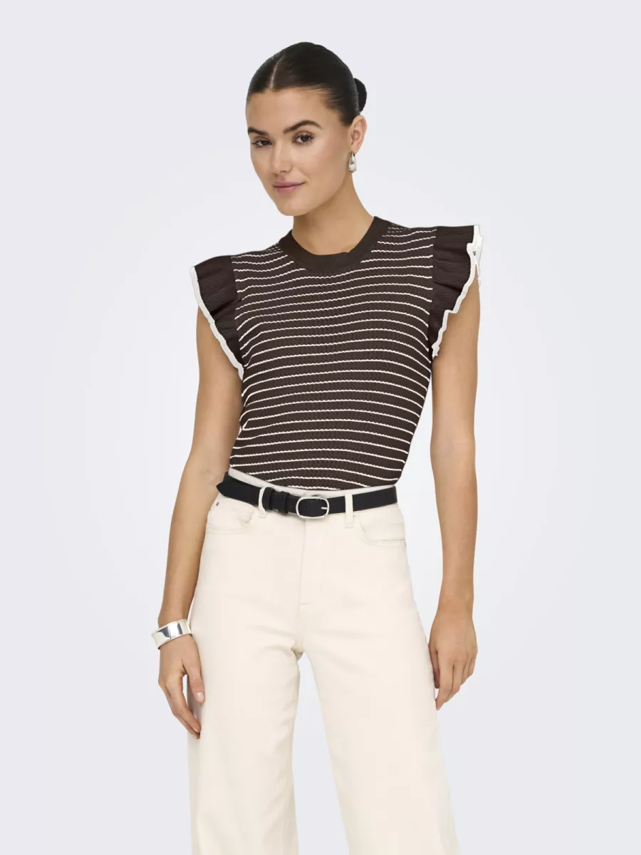 JDY-JDYCARICE S/L FRILL PULLOVER KNT NO-15360345-Chocolate Brown-CHOCOLADE