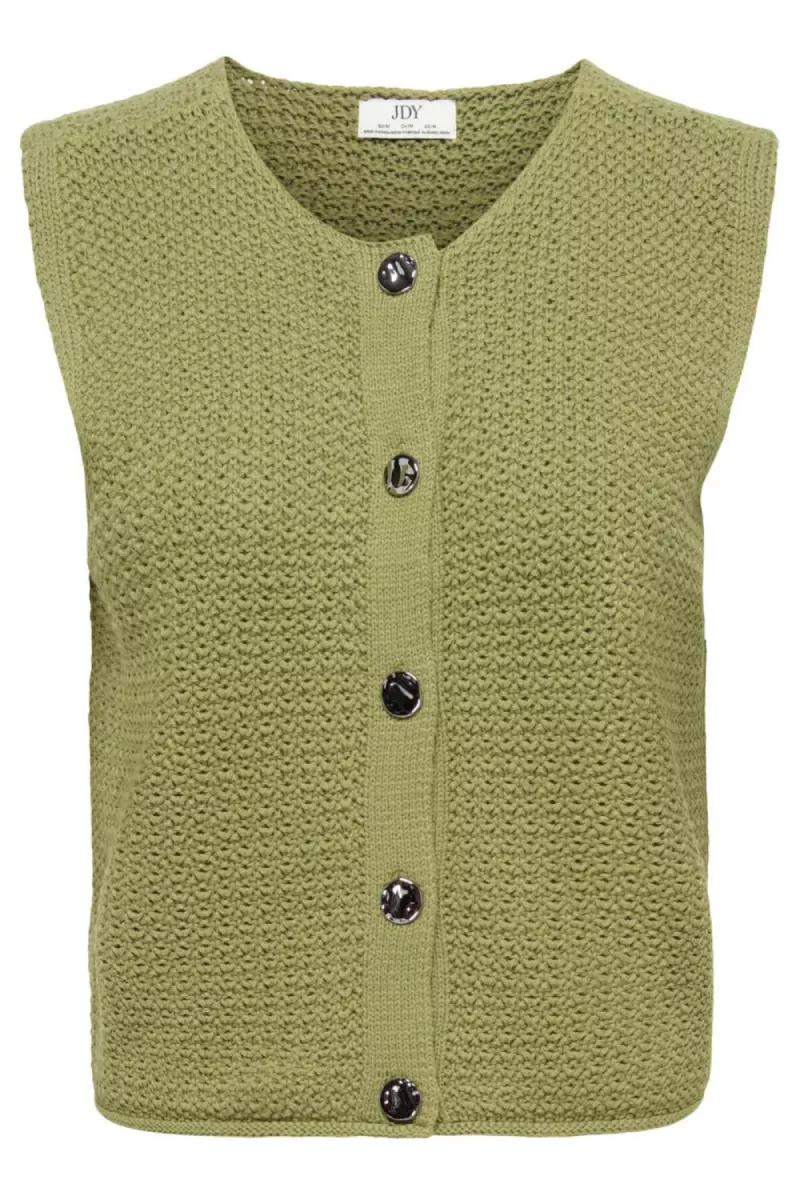 JDY-JDYMARTHA S/L O-NECK VEST KNT-15366197-Dried Herb-GROEN