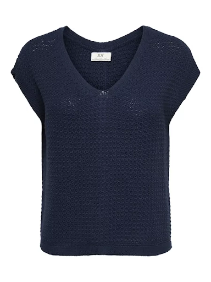 JDY-JDYMARTHA S/S BUTTON BACK PULLOVER-15366252-Black Iris-ZWART COMBINATIES