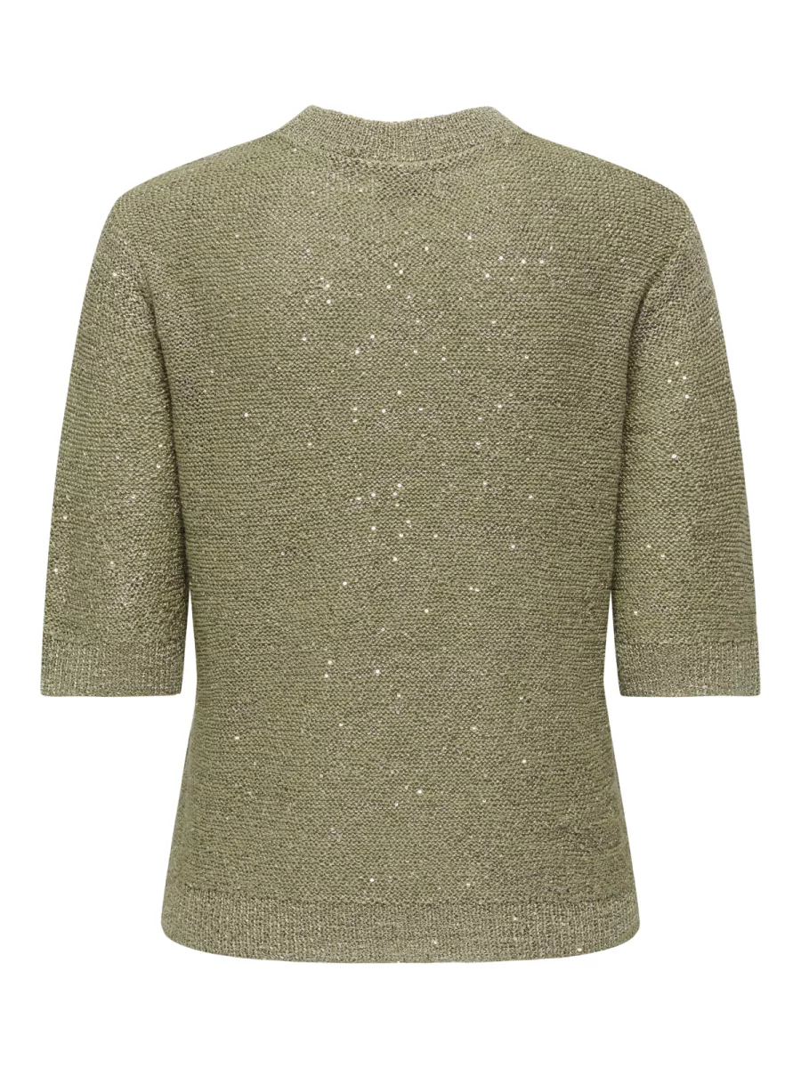 JDY-JDYMIA 2/4 O-NECK SEQUIN PULLOVER K-15366194-Dried Herb-GROEN
