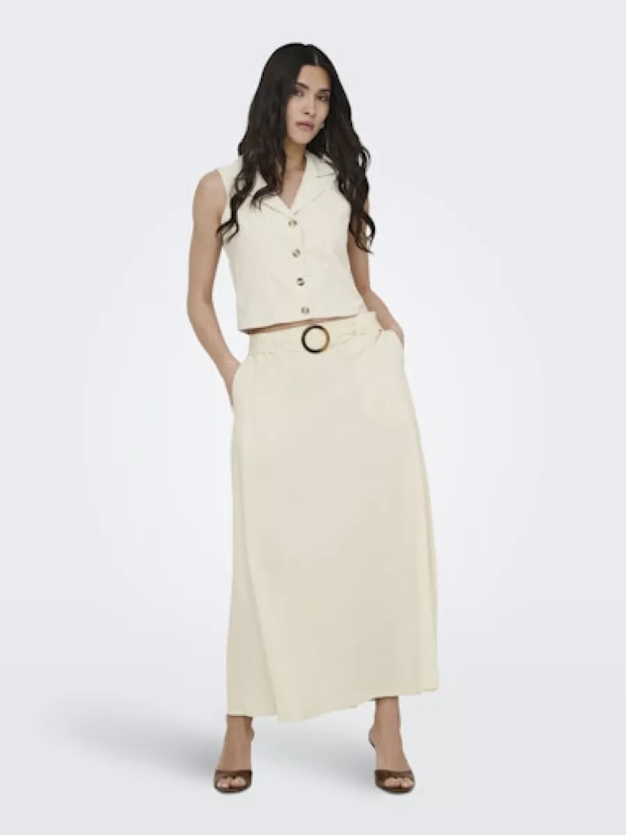 JDY-JDYMILAN LINEN HW BELTED SKIRT WVN-15366394-Oatmeal-GRIJS MELEE