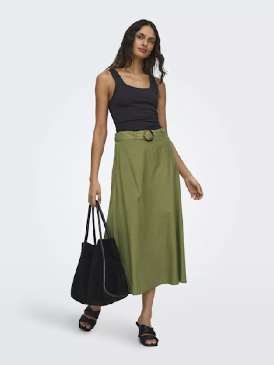 JDY-JDYMILAN LINEN HW BELTED SKIRT WVN-15366394-Olive Drab-OLIJF