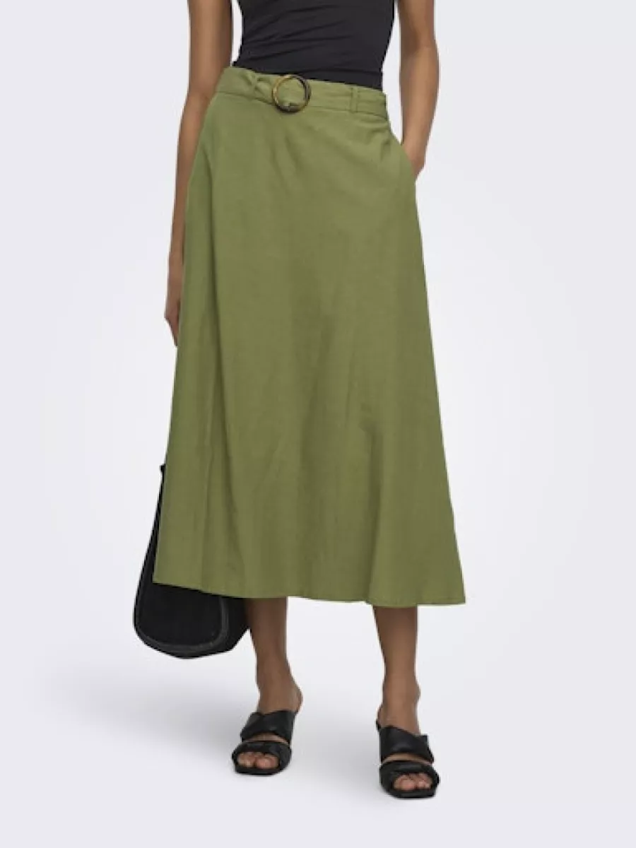 JDY-JDYMILAN LINEN HW BELTED SKIRT WVN-15366394-Olive Drab-OLIJF