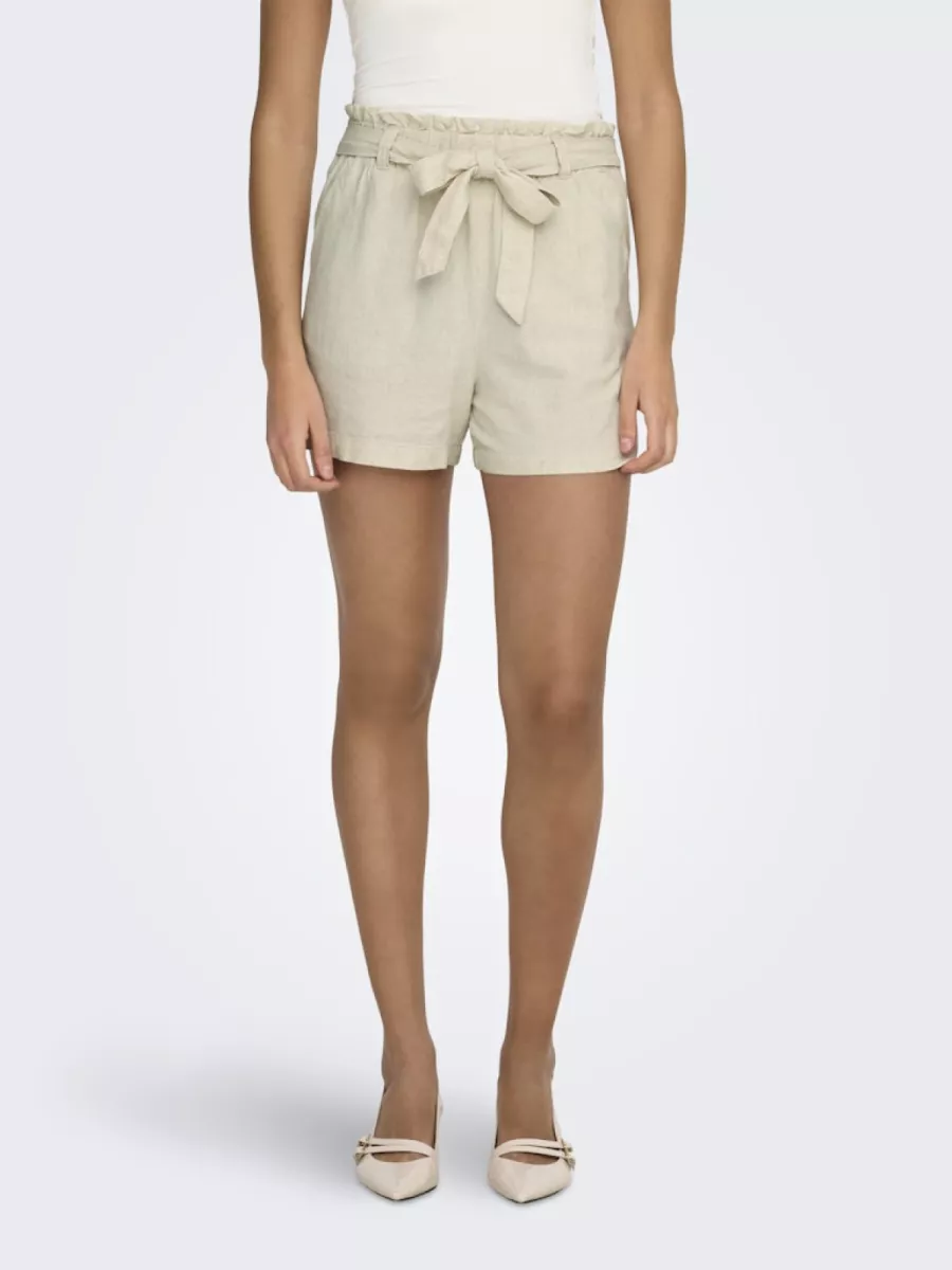 JDY-JDYSAY MW LINEN SHORTS WVN NOOS-15225921-Oatmeal-GRIJS MELEE