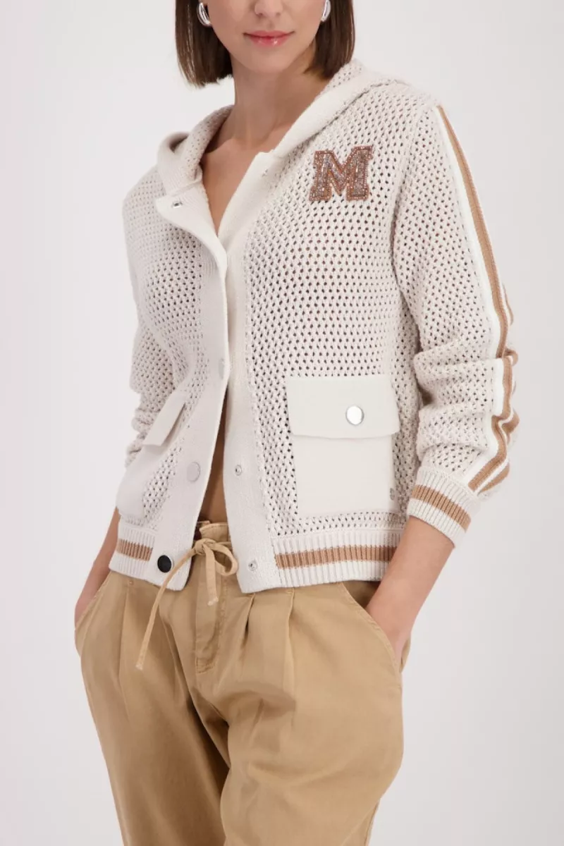 Monari-Cardigan with ajour structure-410283-124 Champagne beige-BEIGE
