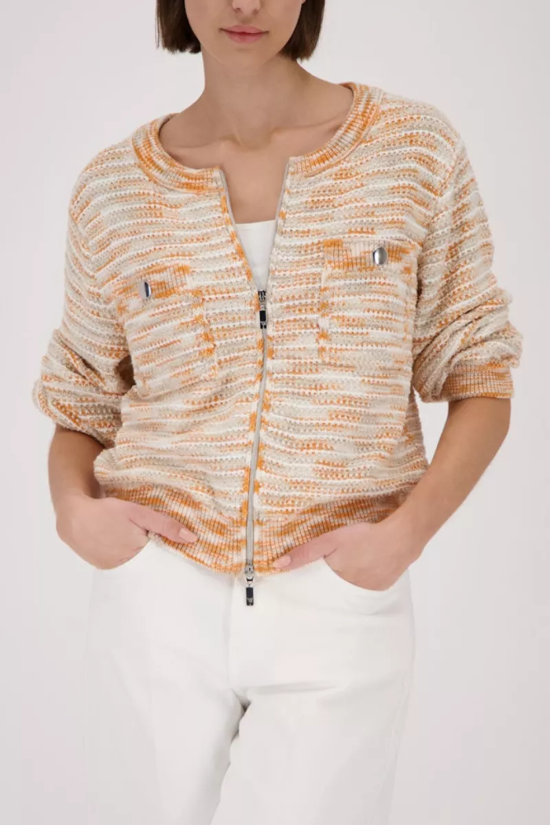 Monari-Cardigan with woven texture-410384-124 Champagne beige-BEIGE