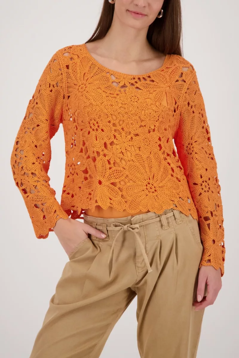 Monari-Jumper with cornelly crochet pattern-410237-253 Aperitif-ORANJE