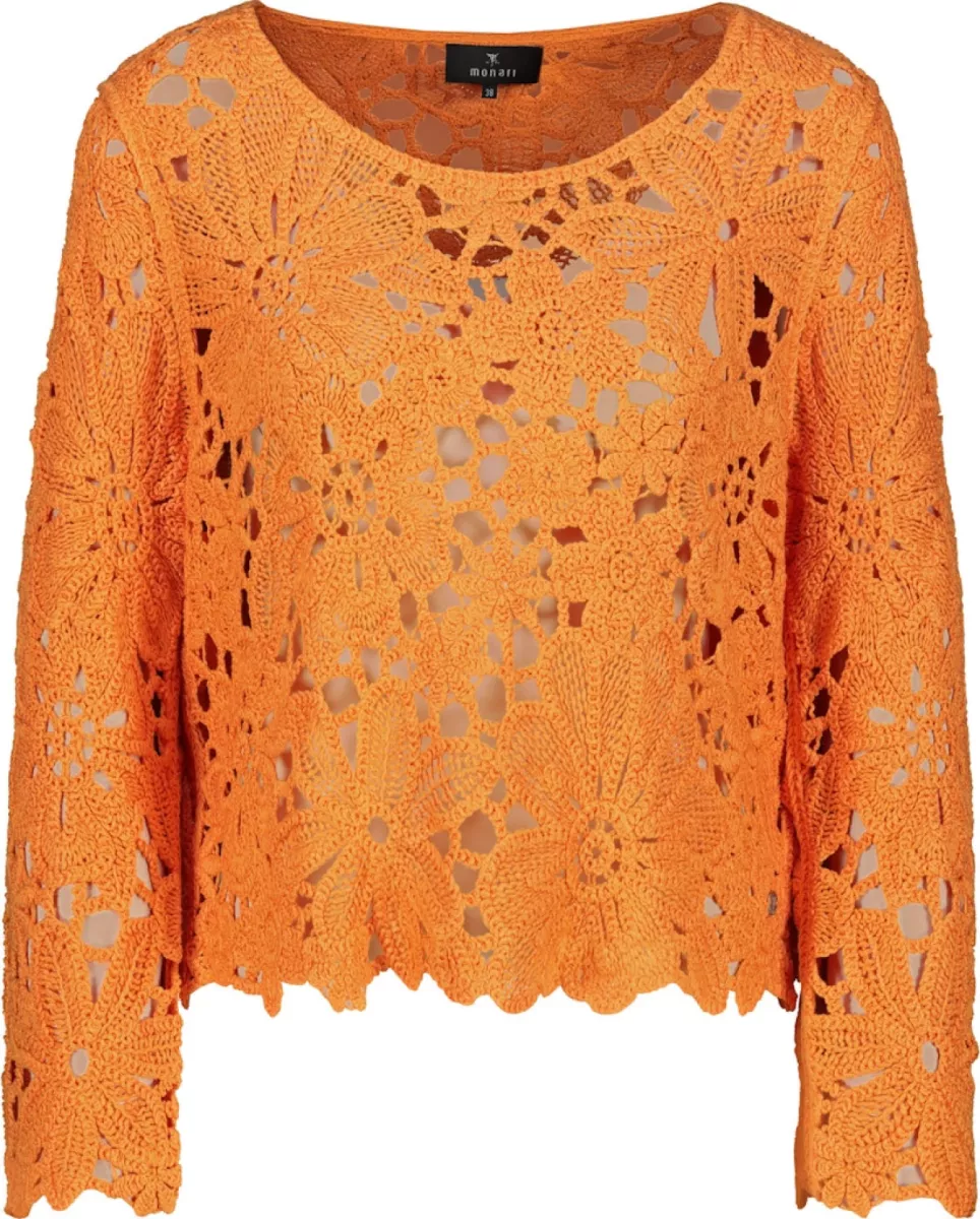 Monari-Jumper with cornelly crochet pattern-410237-253 Aperitif-ORANJE