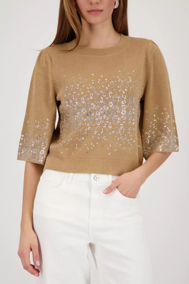Monari-Jumper with jewelry details-410274-546 Biscotti-BRUIN
