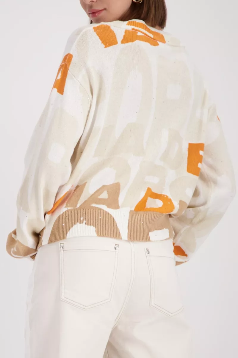 Monari-Jumper with letter pattern-410279-546 Biscotti-BRUIN
