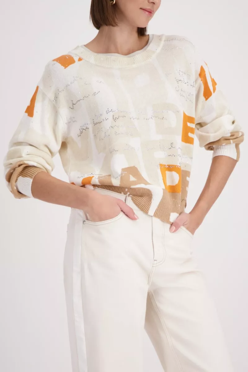 Monari-Jumper with letter pattern-410279-546 Biscotti-BRUIN
