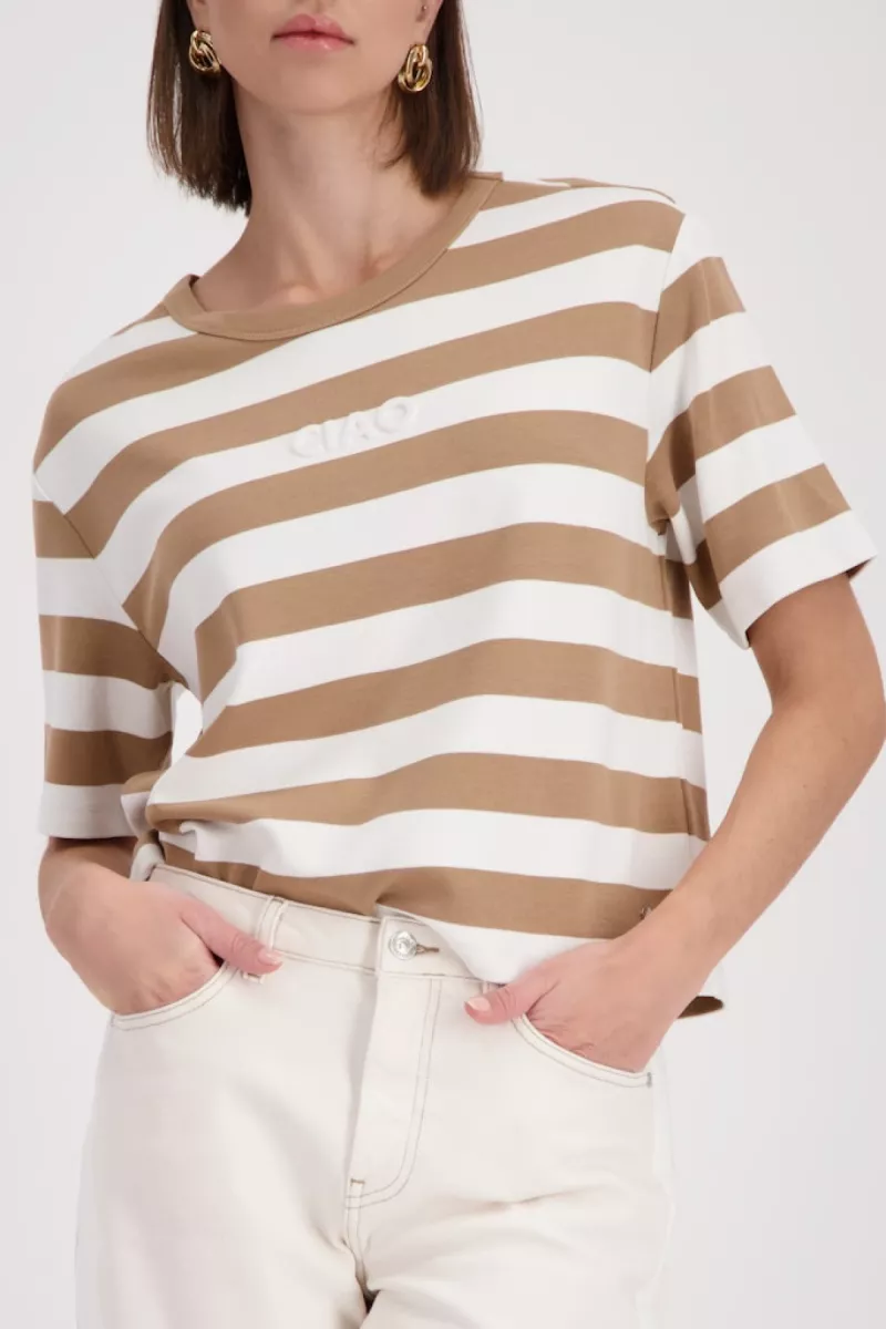 Monari-Sweatshirt with stripes-410126-547 Biscotti striped-BRUIN