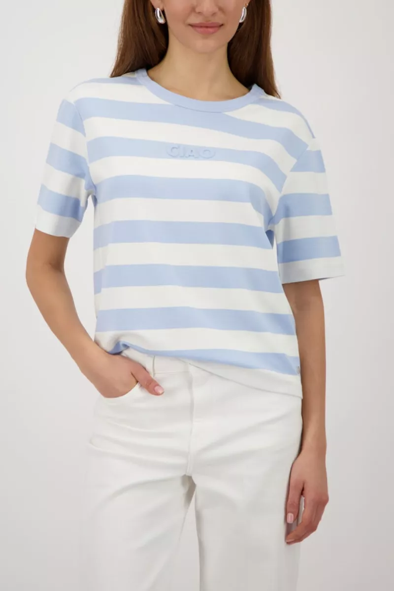 Monari-Sweatshirt with stripes-410126-739 Light sky blue-LICHT BLAUW