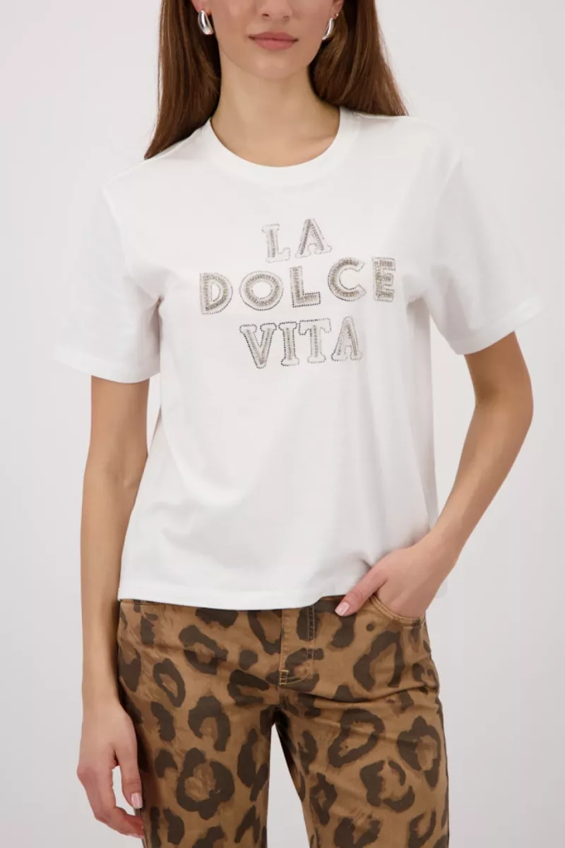 Monari-T-shirt with decorative lettering-410183-102 Off white-OFF WHITE