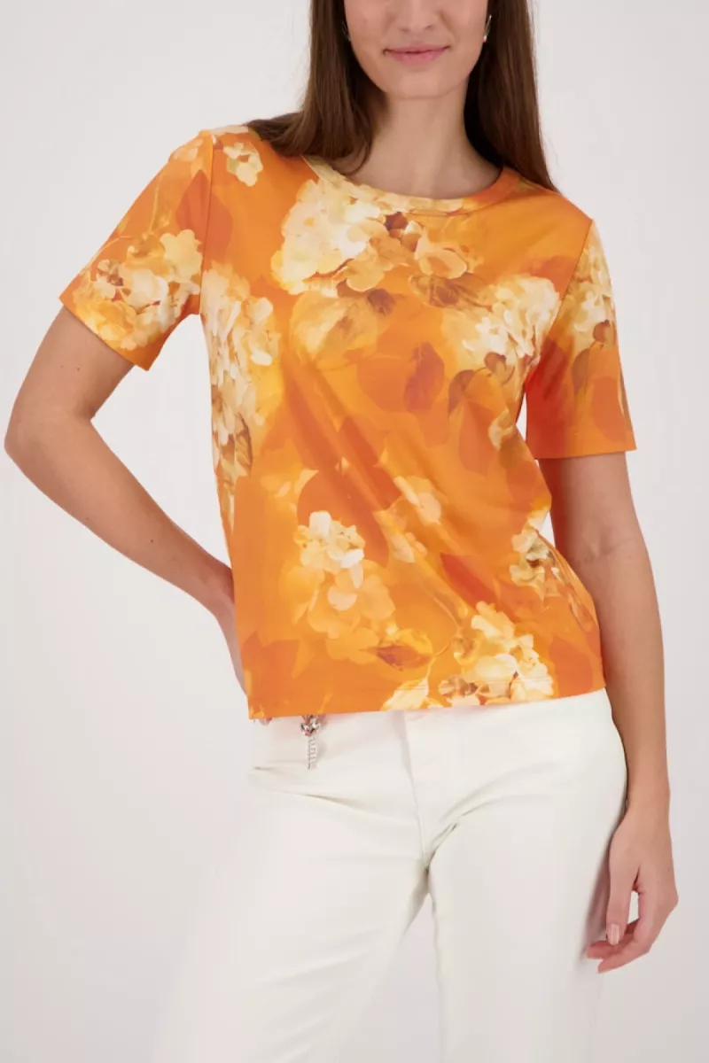 Monari-T-shirt with floral pattern-410116-255 Aperitif pattern-ORANJE