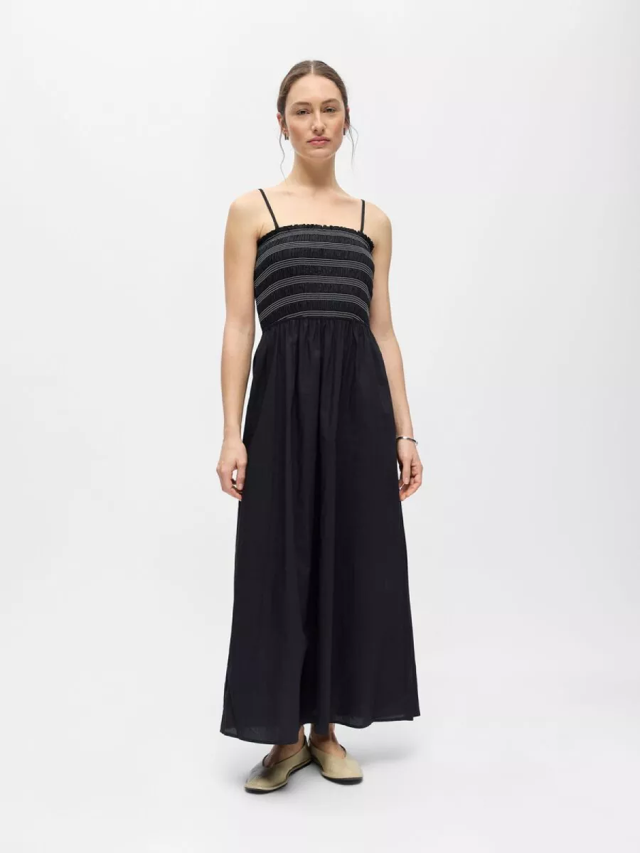 OBJECT-OBJELLY HOPE S/L RE SMOCK MIDI DRES-23048707-Black-BLACK