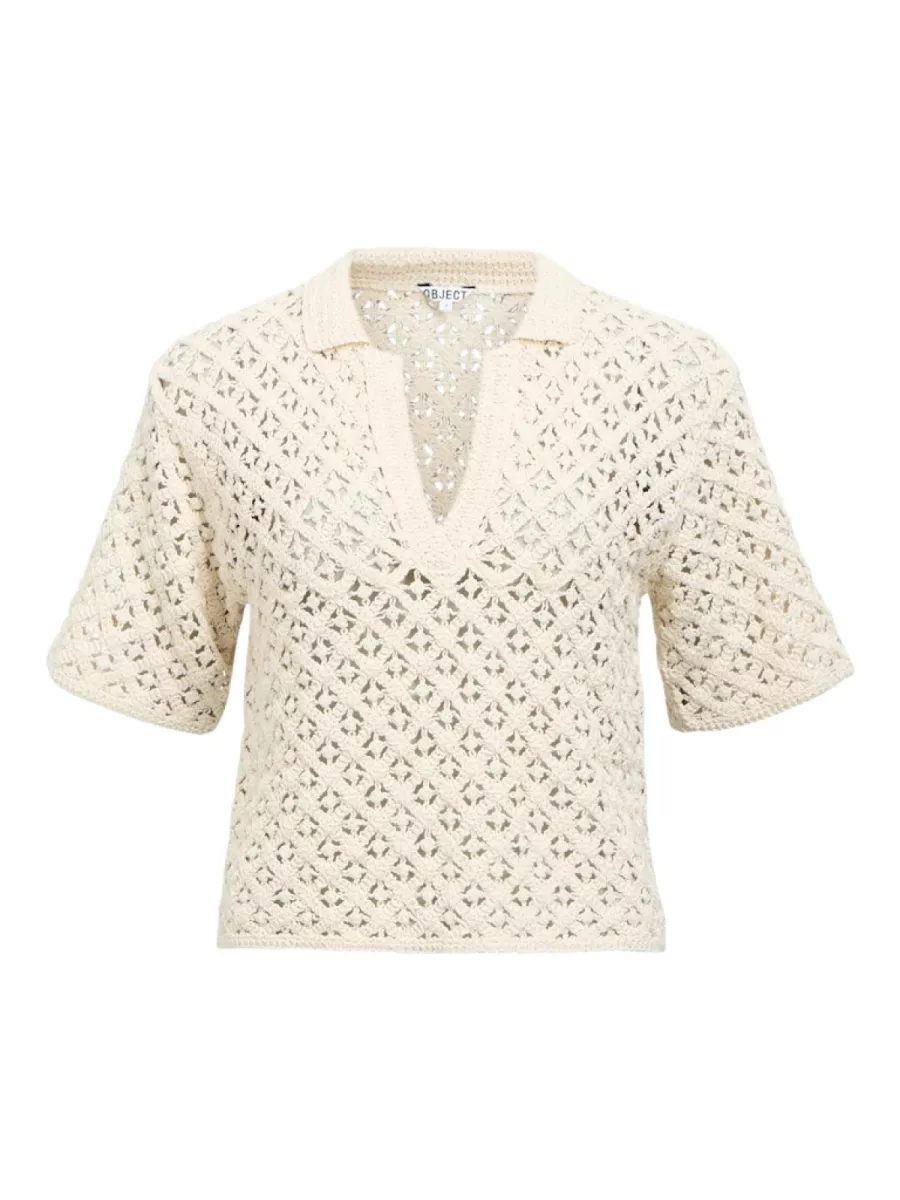OBJECT-OBJMASI S/S RE KNIT PULLOVER 144-23048997-Birch-CREME