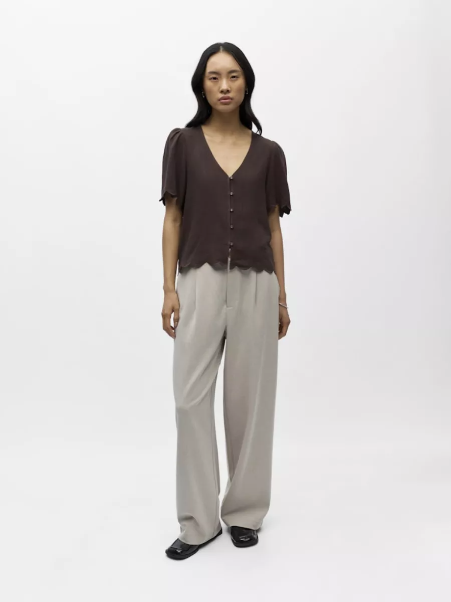 OBJECT-OBJSANNE 2/4 LO V-NECK TOP NOOS-23048114-Seal Brown-BRUIN