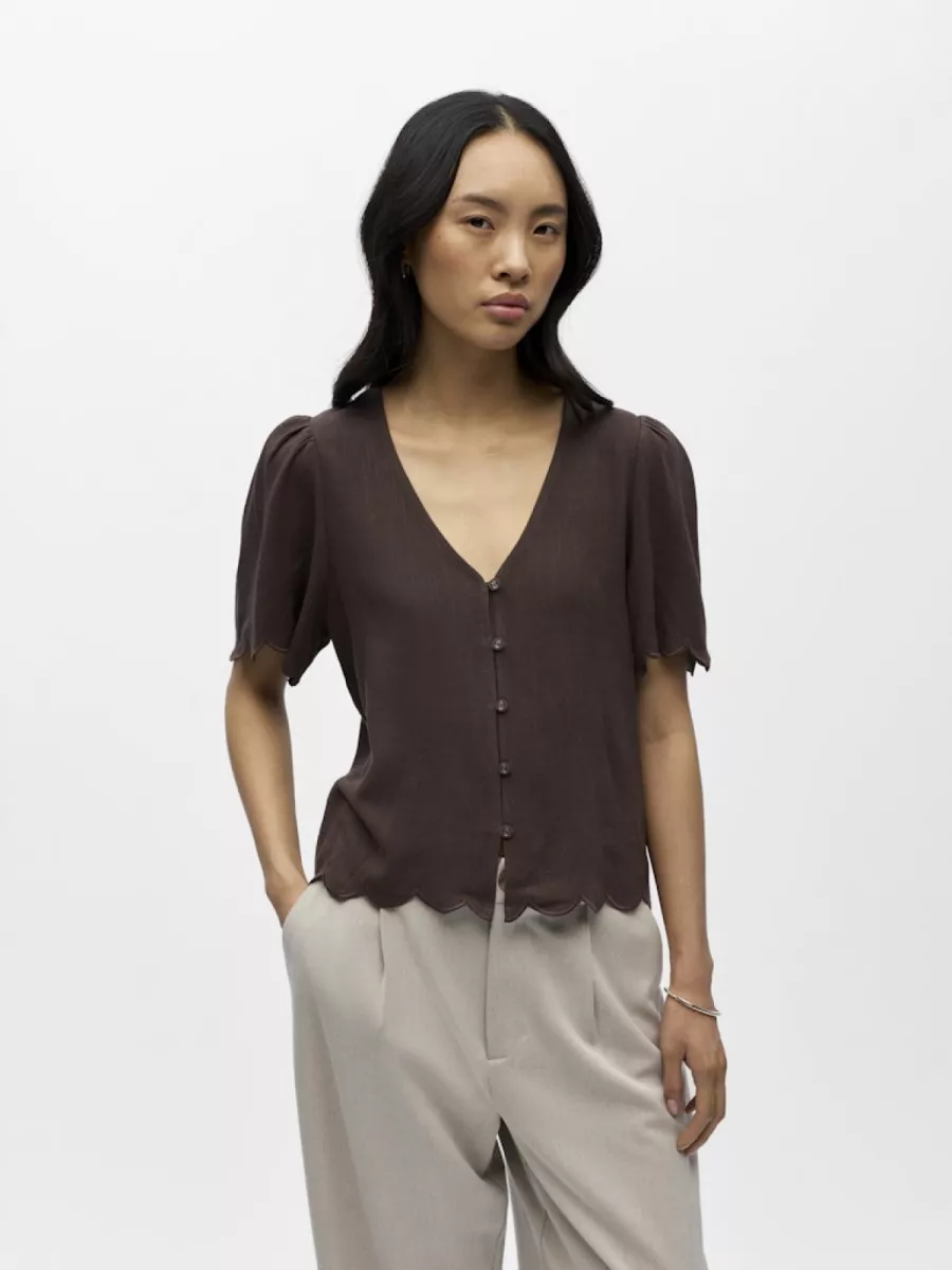 OBJECT-OBJSANNE 2/4 LO V-NECK TOP NOOS-23048114-Seal Brown-BRUIN