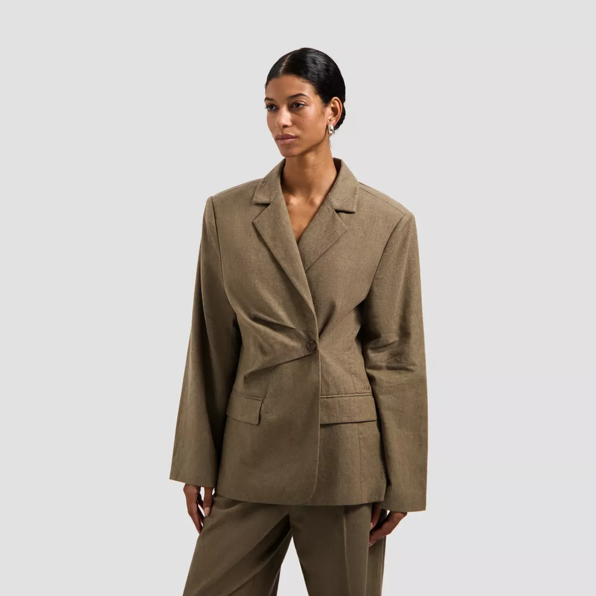 Olaf-Asymmetric linen blazer-W240506-Taupe-TAUPE