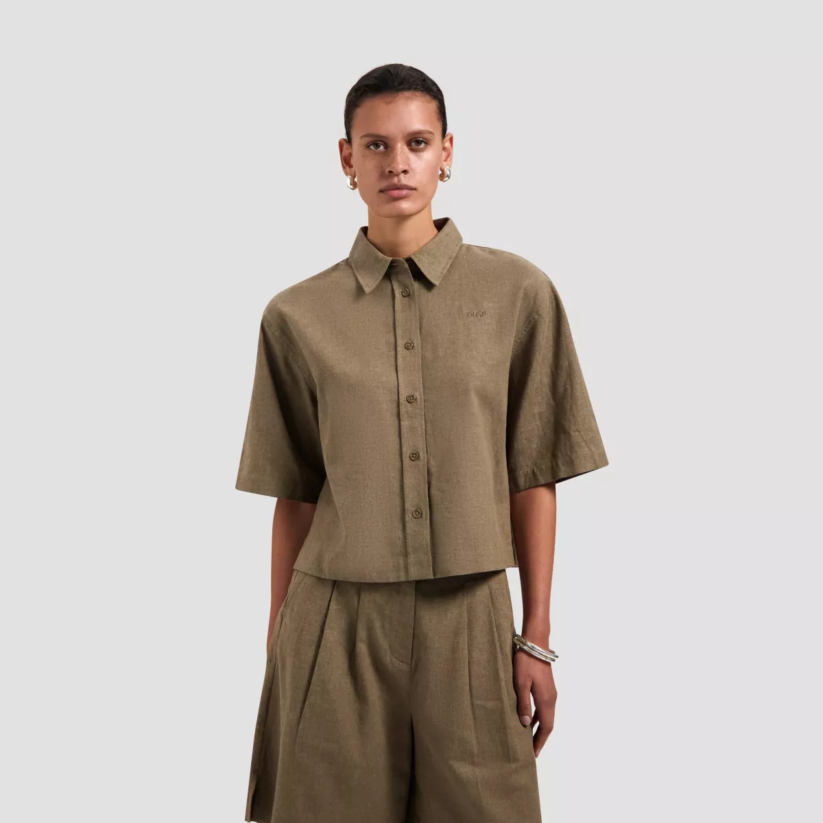Olaf-Linen short sleeve shirt-W240307-Taupe-TAUPE