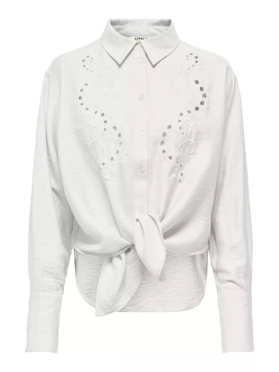 ONLY-ONLBIRONA LINO L/S TIE SHIRT WVN SU-15365768-Cloud Dancer-CREME