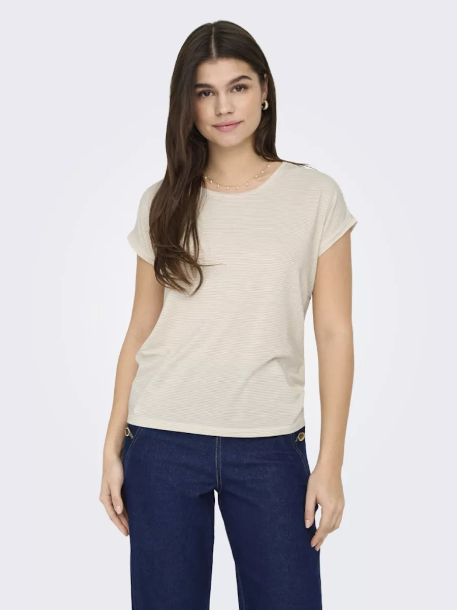 ONLY-ONLCLAUDIA LIFE S/S GLITTER TOP NOO-15318422-Gold Lurex Stripe-CREME