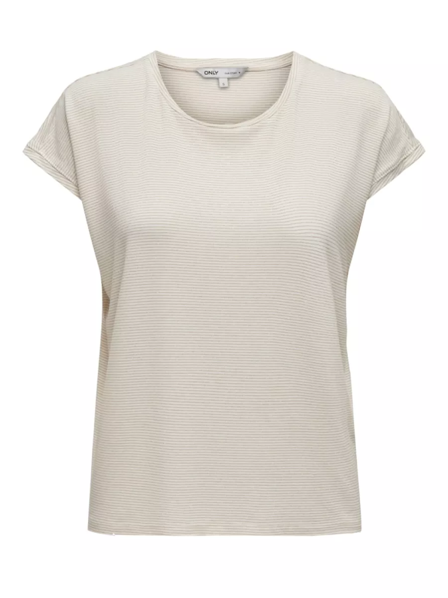 ONLY-ONLCLAUDIA LIFE S/S GLITTER TOP NOO-15318422-Gold Lurex Stripe-CREME