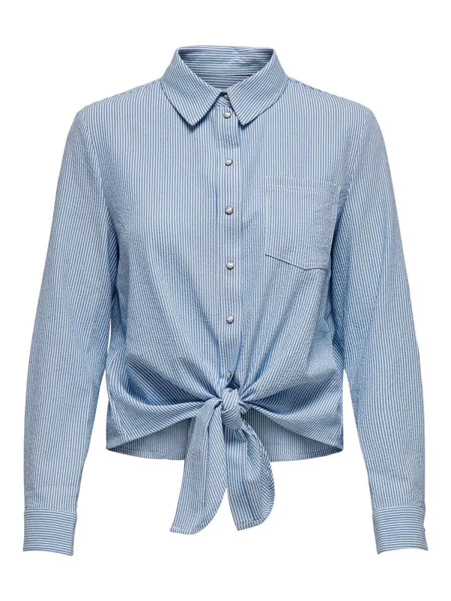 ONLY-ONLLECEY LS KNOT SHIRT NOOS WVN-15195910-Medium Blue-BLAUW COMBINATIE