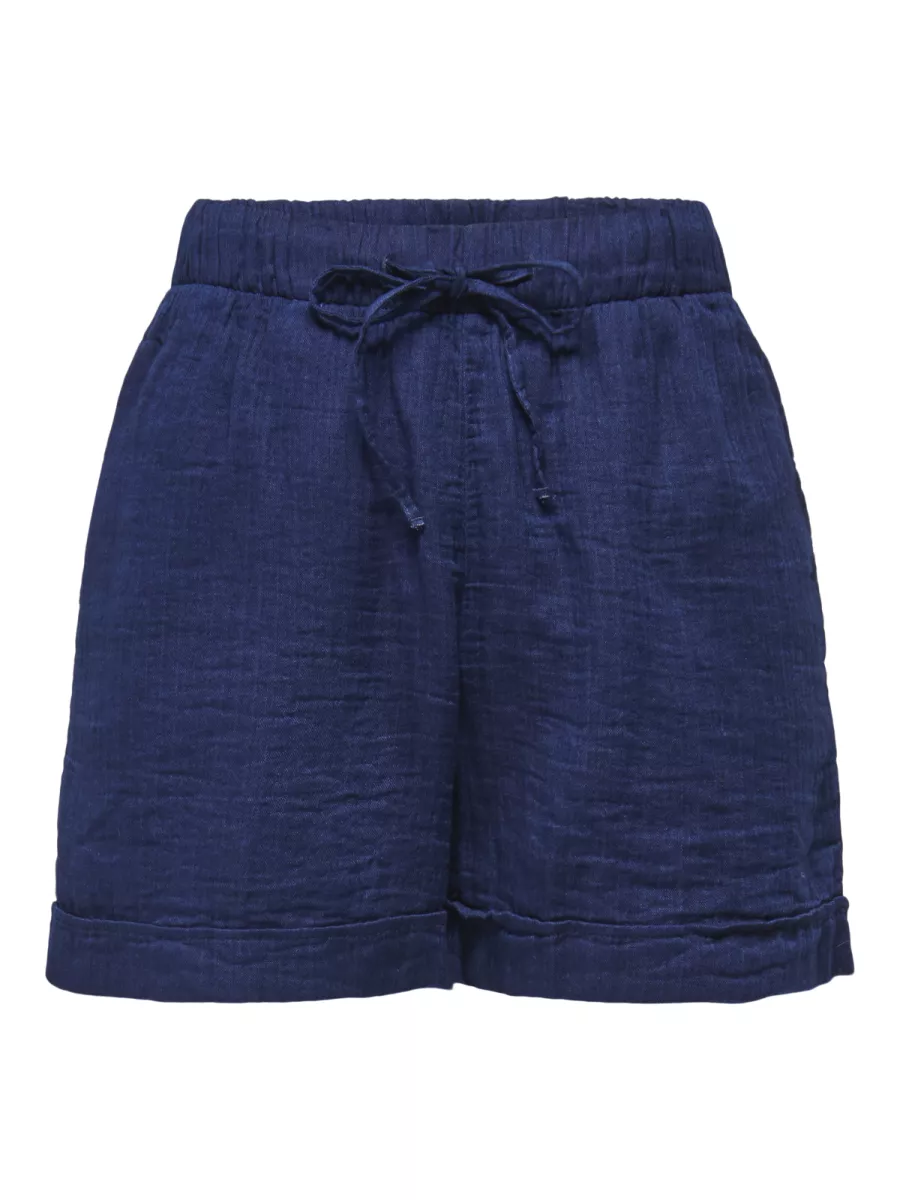 ONLY-ONLLEONI SEERSUCKER PULL UP SHORTS-15367288-Vintage Indigo-INDIGO