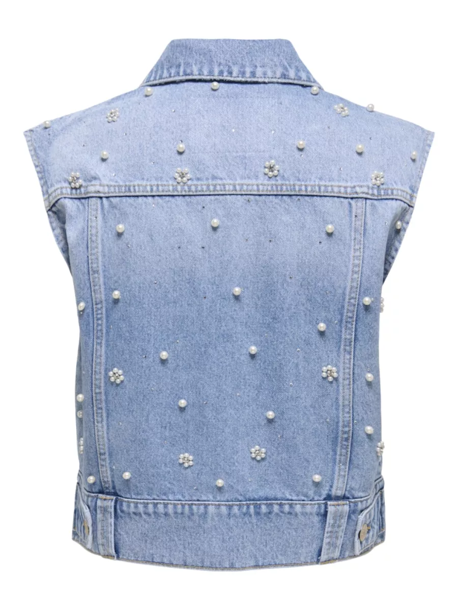 ONLY-ONLONUR PEARL DECO DNM VEST RED DOT-15366346-Light Blue Denim-LICHT DENIM