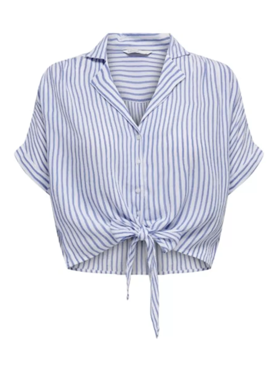 ONLY-ONLPAULA LIFE S/S TIE SHIRT WVN NOO-15281497-Blue Stripes-BLAUW COMBINATIE