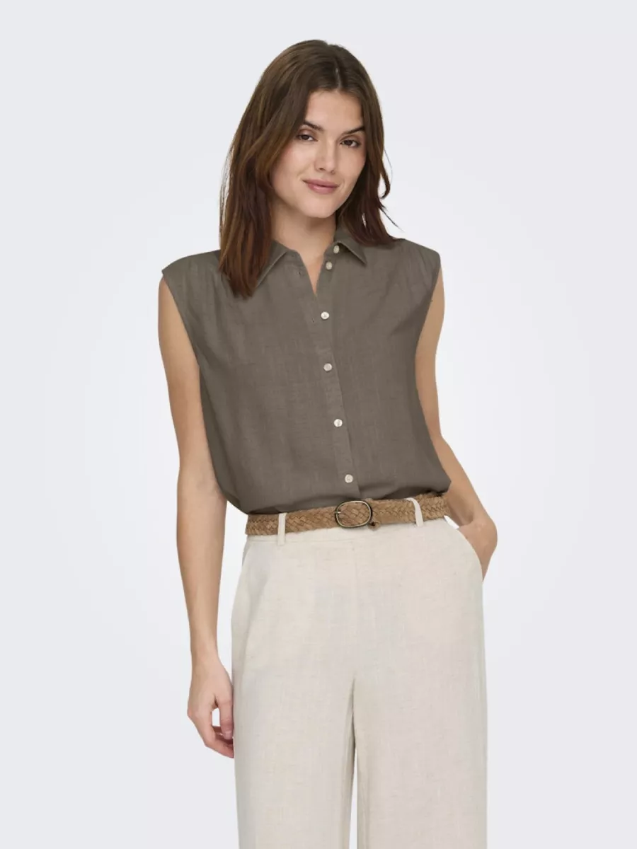ONLY-ONLSIESTA S/L LINEN BL SHIRT PNT NO-15367416-Walnut-BRUIN